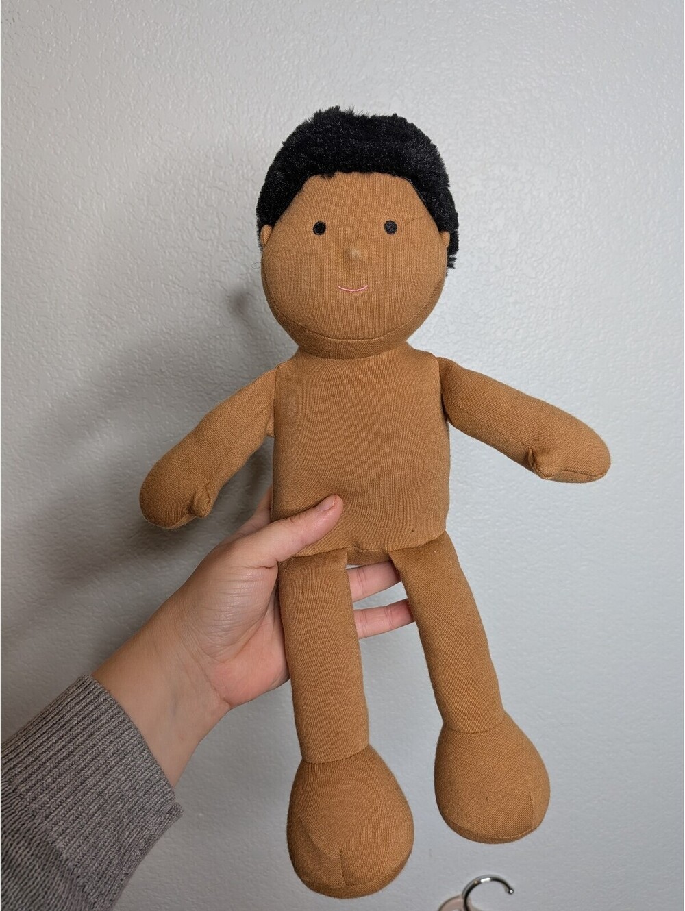 Cloth Doll Brown Skin Black Yarn Hair Soft Rag Doll